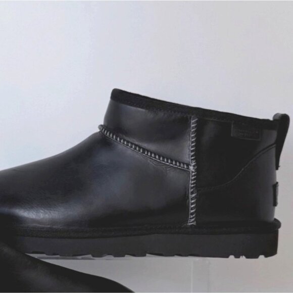 UGG Black Classic Ultra Mini Boots Regen Leather Winter Boots Men Size 8 - Picture 10 of 10